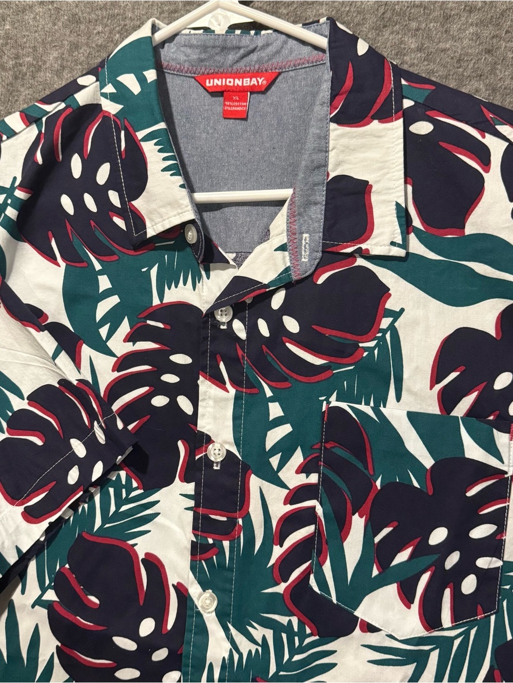 Union Bay Hawaiian Floral Shirt Mens XL Colorful Button Up Y2K Stretch Tropical